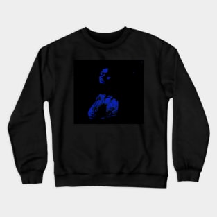 Portrait, digital collage, special processing. Beautiful girl in dark place. Breasts in bra. Blue. Crewneck Sweatshirt